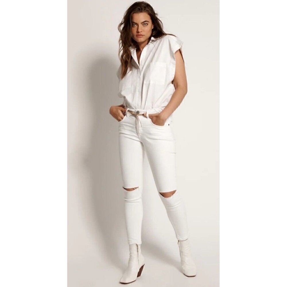 New One Teaspoon White Freebirds II Jeans Womens 28 High Waist Skinny Stretch